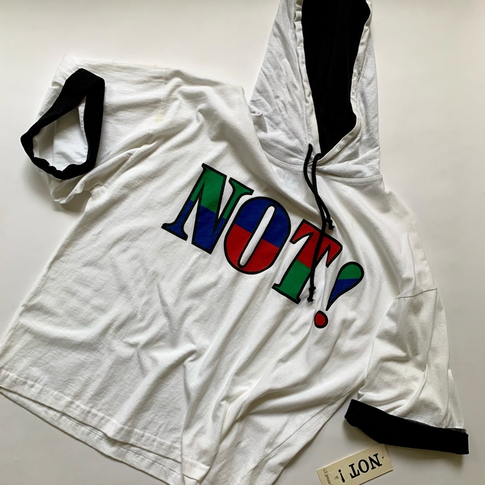 90s Graphic Hoodie NWT “NOT” Logo New/Old Dead Stock Rave Sort Sleeve Over-Sized